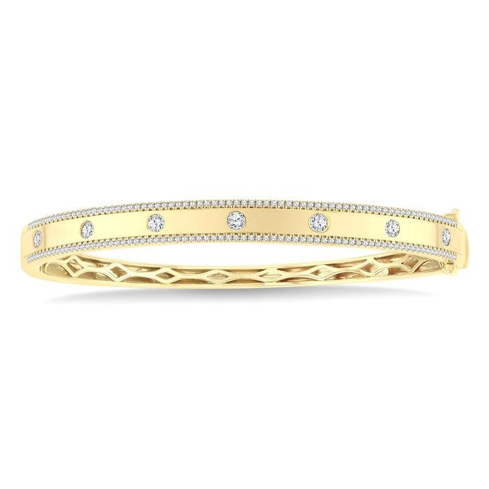 1 Ctw Flush Set Round Cut Diamond Fashion Bangle in 14K Yellow Gold