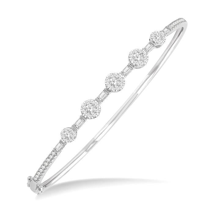 1 1/10 Ctw Shine Bright Circular Mounts Baguette & Round Cut Diamond Bangle in 14K White Gold