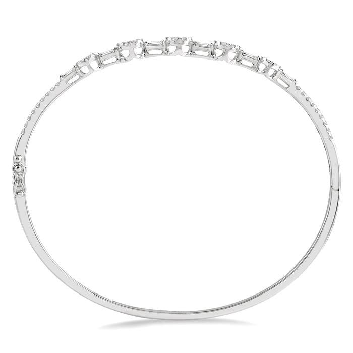 1 1/10 Ctw Shine Bright Circular Mounts Baguette & Round Cut Diamond Bangle in 14K White Gold