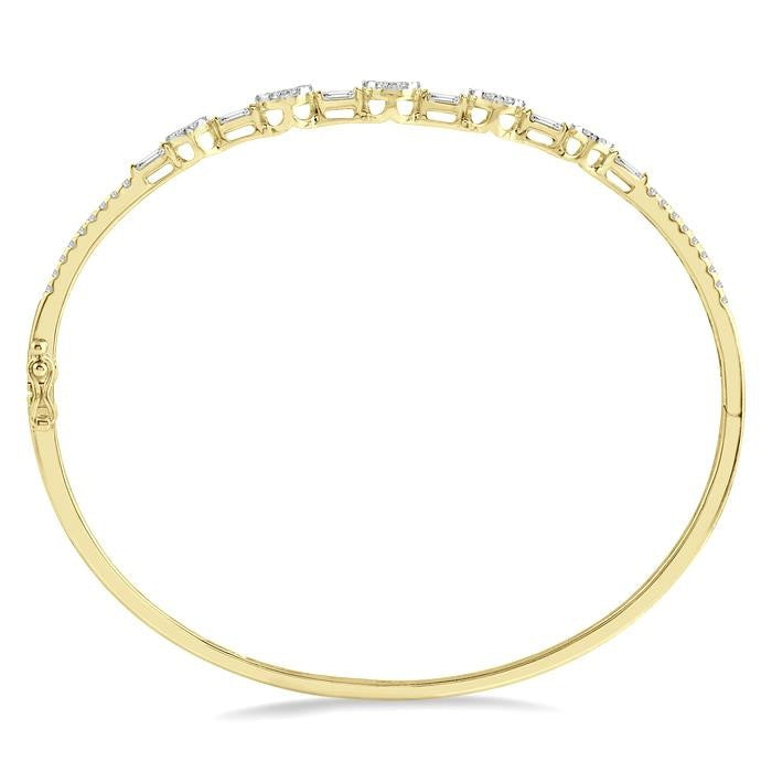 1 1/10 Ctw Shine Bright Circular Mounts Baguette & Round Cut Diamond Bangle in 14K Yellow and White Gold