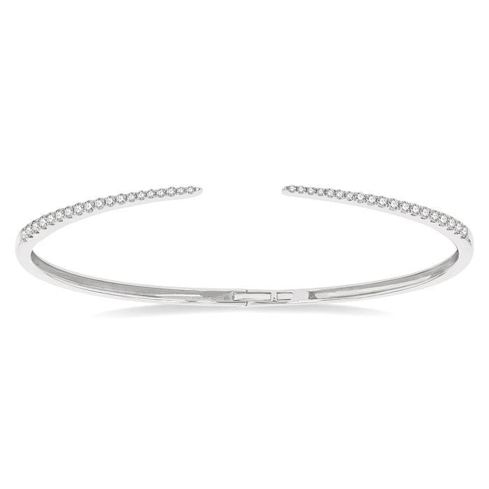 1/2 Ctw Round Cut Diamond Claw Cuff Bangle in 14K White Gold