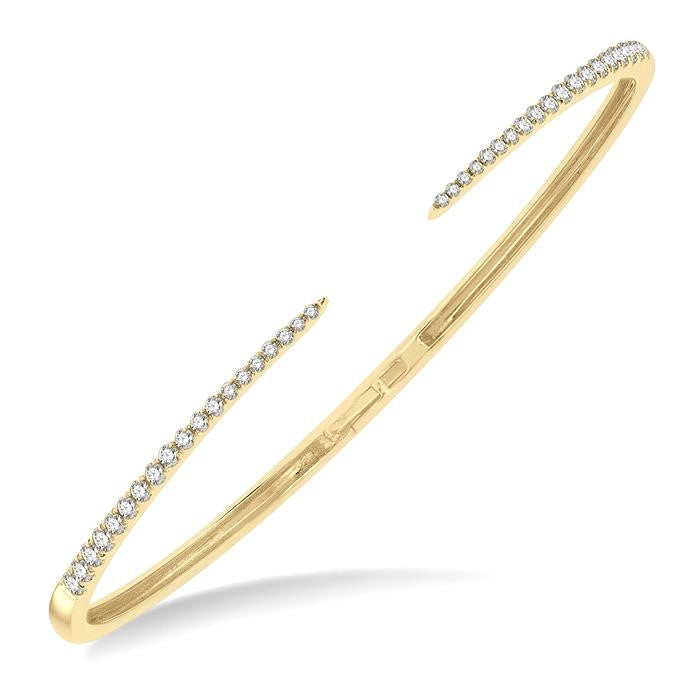 1/2 Ctw Round Cut Diamond Claw Cuff Bangle in 14K Yellow Gold