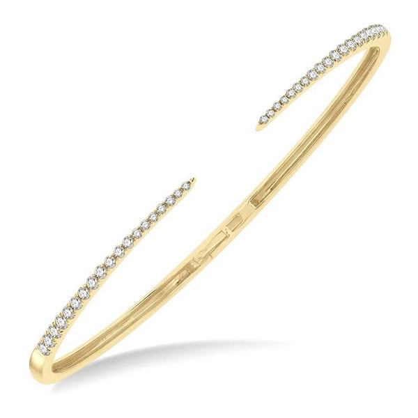 1/2 Ctw Round Cut Diamond Claw Cuff Bangle in 14K Yellow Gold