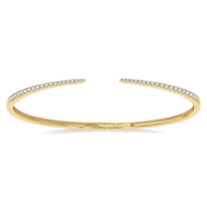 1/2 Ctw Round Cut Diamond Claw Cuff Bangle in 14K Yellow Gold