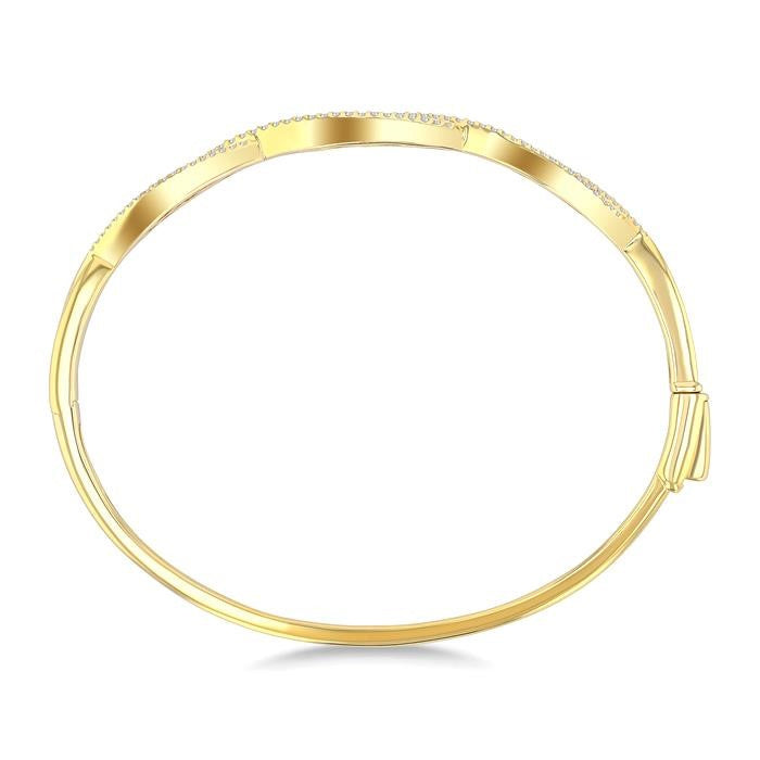 1 Ctw Elongated Twist Pattern Baguette and Round Cut Diamond Fashion Bangle in 14K Yellow Gold