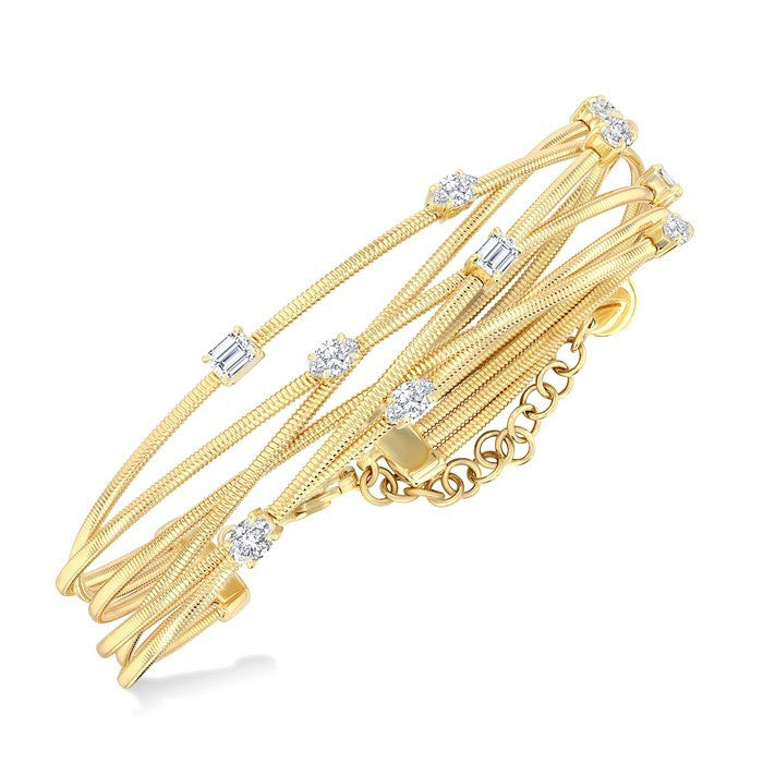 1 1/2 Ctw Criss Cross Mixed Diamond Cut Fashion Spring Bangle in 14K Yellow Gold