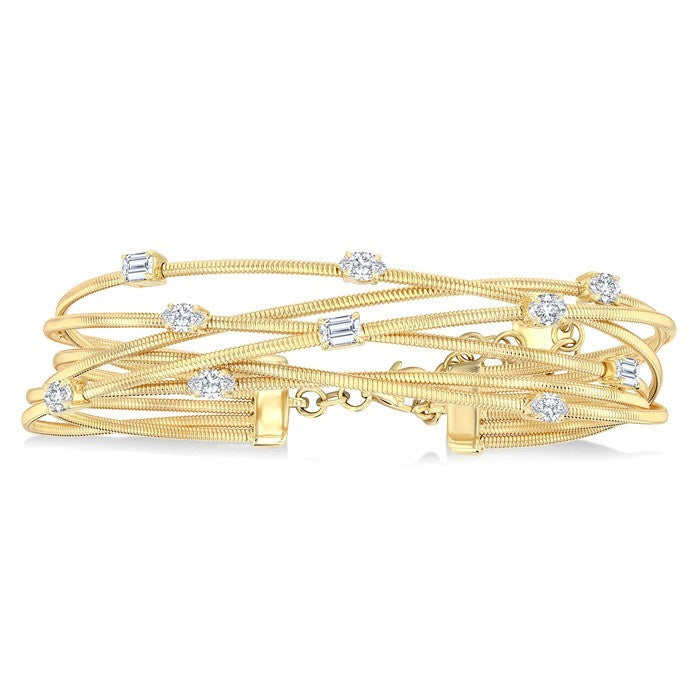 1 1/2 Ctw Criss Cross Mixed Diamond Cut Fashion Spring Bangle in 14K Yellow Gold