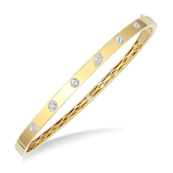 3/4 Ctw Mixed Shape Diamond Cut Fashion Bangle in 14K Yellow Gold