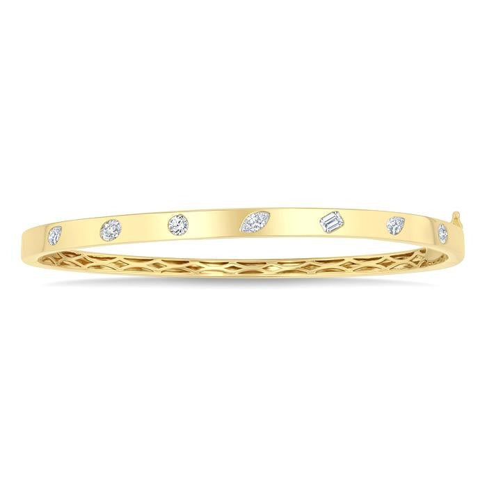 3/4 Ctw Mixed Shape Diamond Cut Fashion Bangle in 14K Yellow Gold