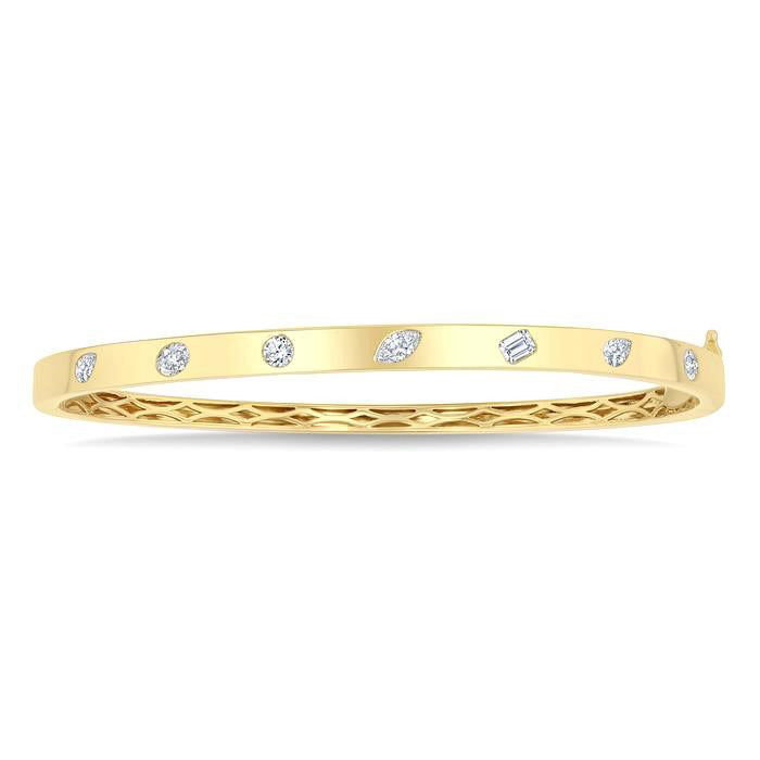 Mixed Shape Flush Bezel Set Diamond Fashion Bangle