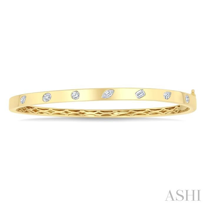 3/4 Ctw Mixed Shape Diamond Cut Fashion Bangle in 14K Yellow Gold
