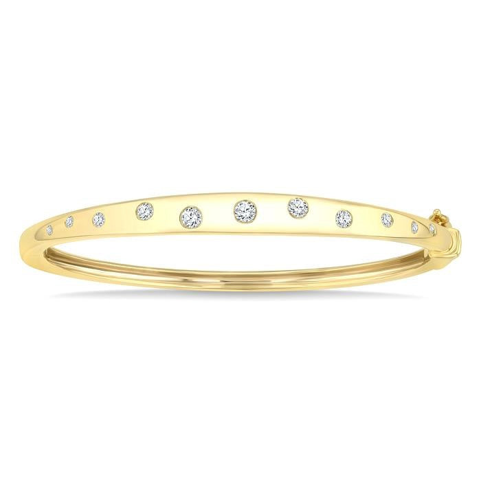 1/2 Ctw Round Cut Diamond Mosaic Fashion Bangle in 10K Yellow Gold