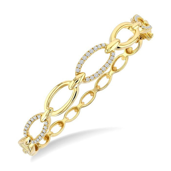 1/2 Ctw Round Cut Diamond Open Window Oval Link Bangle in 14K Yellow Gold