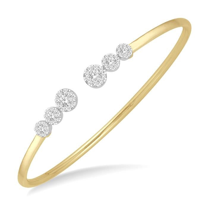 3/4 Ctw Round Cut Shine Bright Diamond Open Cuff Bangle in 14K Yellow and White Gold