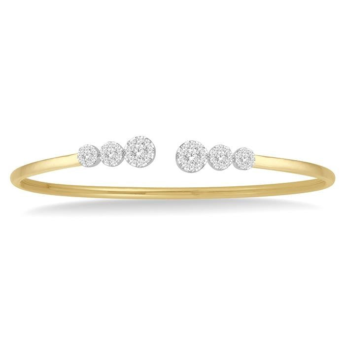 3/4 Ctw Round Cut Shine Bright Diamond Open Cuff Bangle in 14K Yellow and White Gold