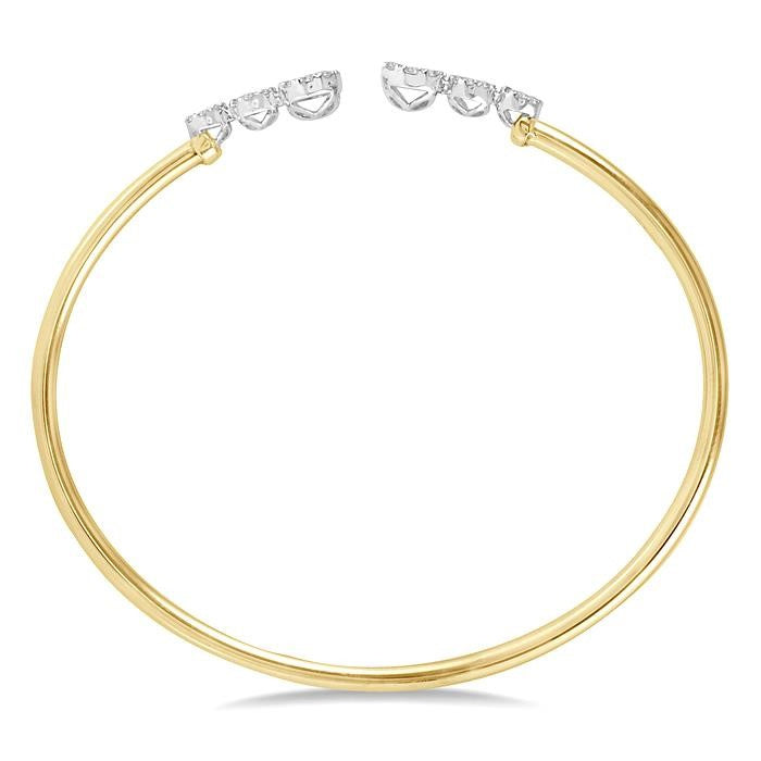 3/4 Ctw Round Cut Shine Bright Diamond Open Cuff Bangle in 14K Yellow and White Gold