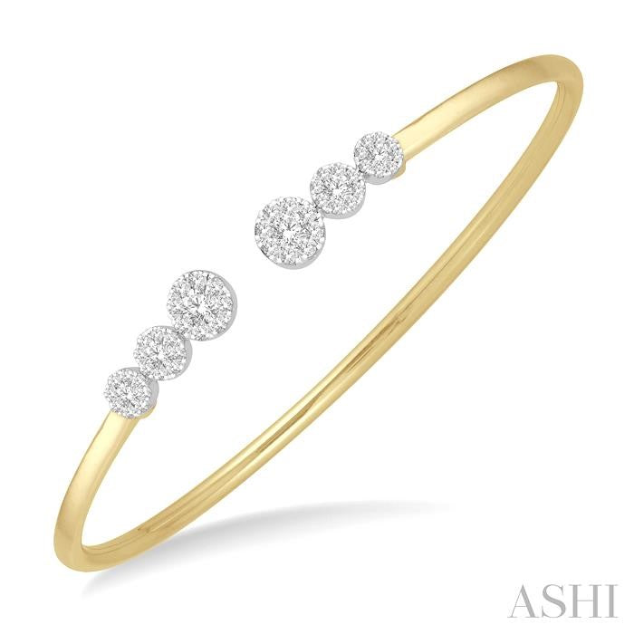 3/4 Ctw Round Cut Shine Bright Diamond Open Cuff Bangle in 14K Yellow and White Gold