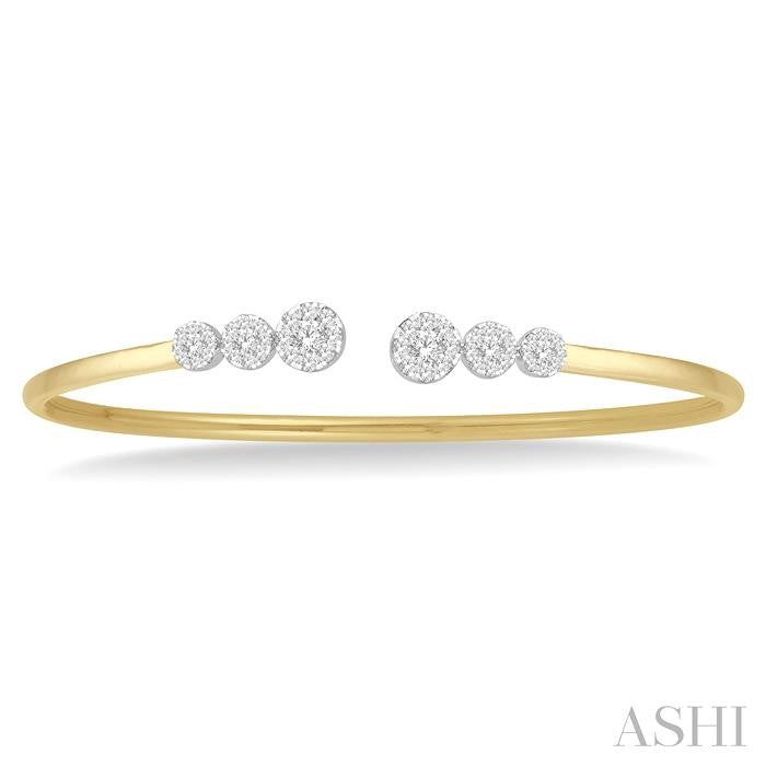 3/4 Ctw Round Cut Shine Bright Diamond Open Cuff Bangle in 14K Yellow and White Gold