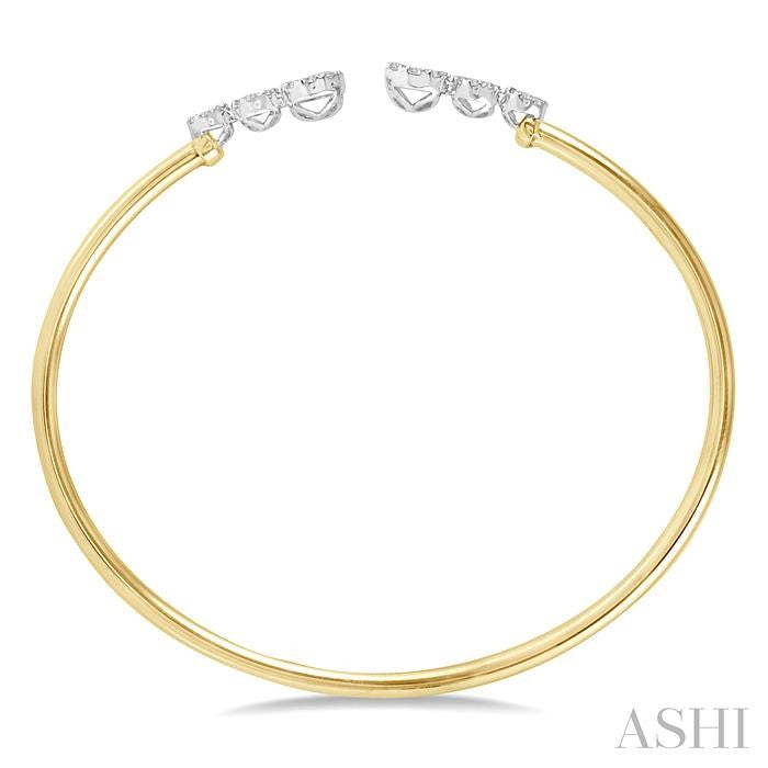 3/4 Ctw Round Cut Shine Bright Diamond Open Cuff Bangle in 14K Yellow and White Gold
