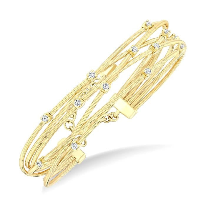 1/2 Ctw Criss Cross Network Round Cut Diamond Fashion Spring Bangle in 14K Yellow Gold
