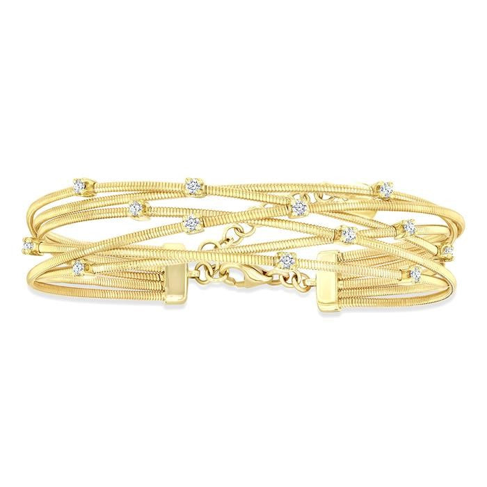 1/2 Ctw Criss Cross Network Round Cut Diamond Fashion Spring Bangle in 14K Yellow Gold