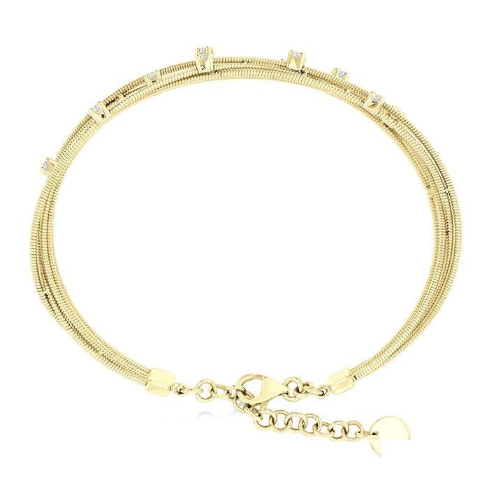 1/2 Ctw Criss Cross Network Round Cut Diamond Fashion Spring Bangle in 14K Yellow Gold