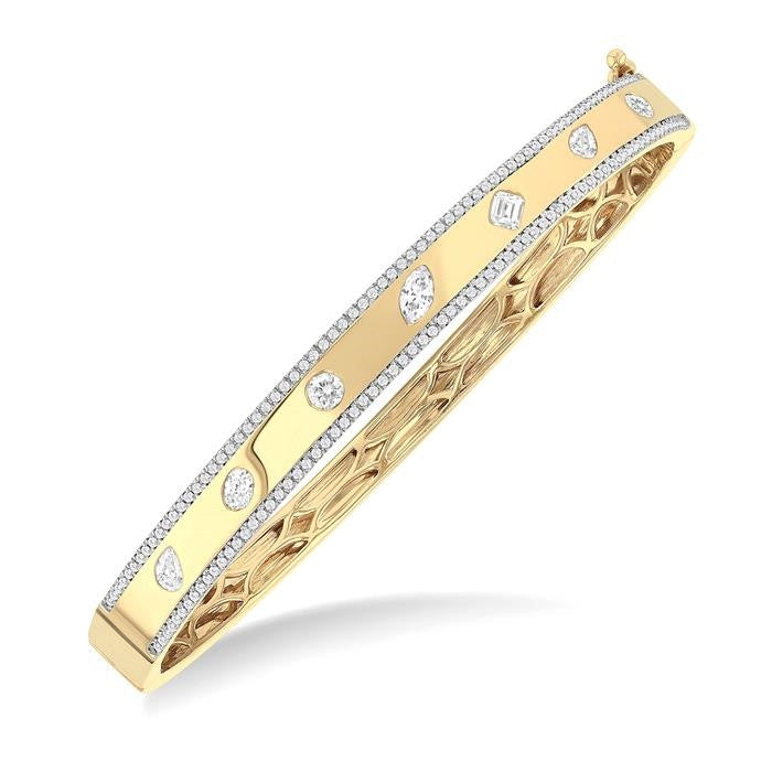 1 1/4 Ctw Flush Set Mixed Cut Diamond Fashion Bangle in 14K Yellow Gold