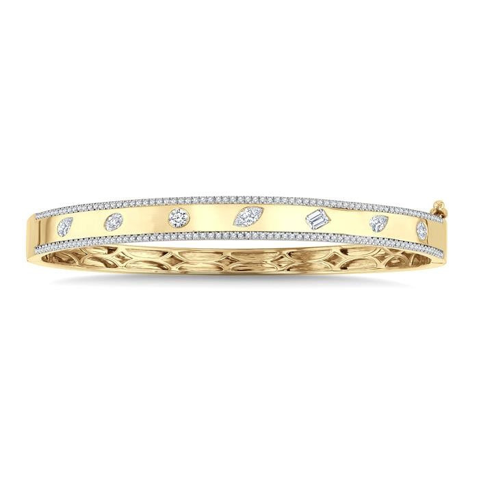 1 1/4 Ctw Flush Set Mixed Cut Diamond Fashion Bangle in 14K Yellow Gold