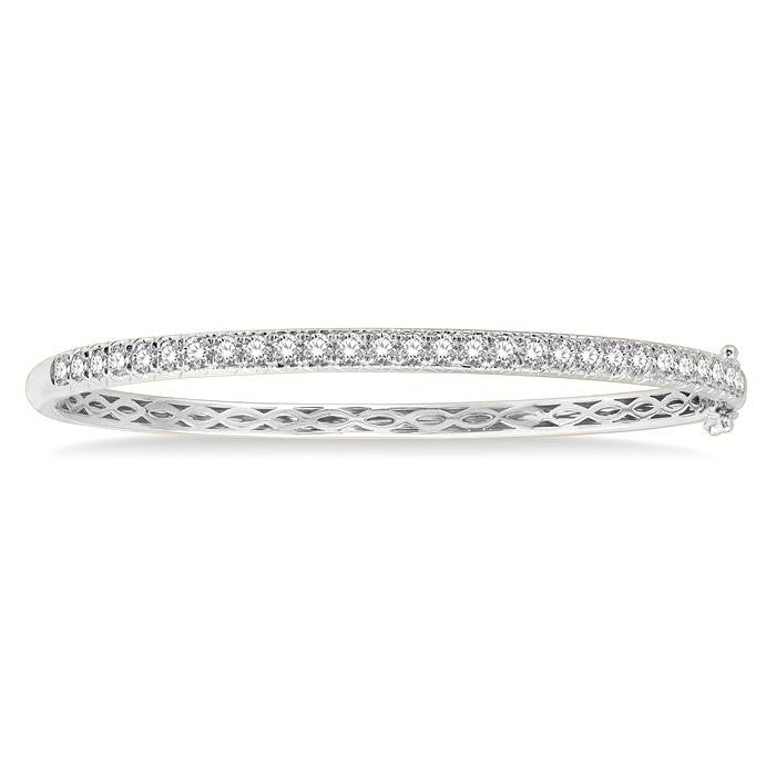 2 Ctw Round Cut Diamond Bangle in 14K White Gold