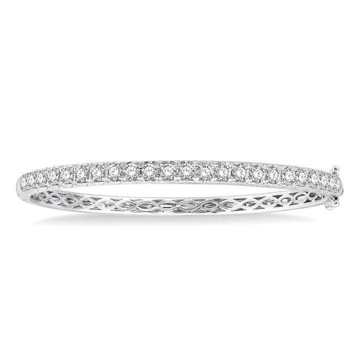 3 Ctw Round Cut Diamond Bangle in 14K White Gold