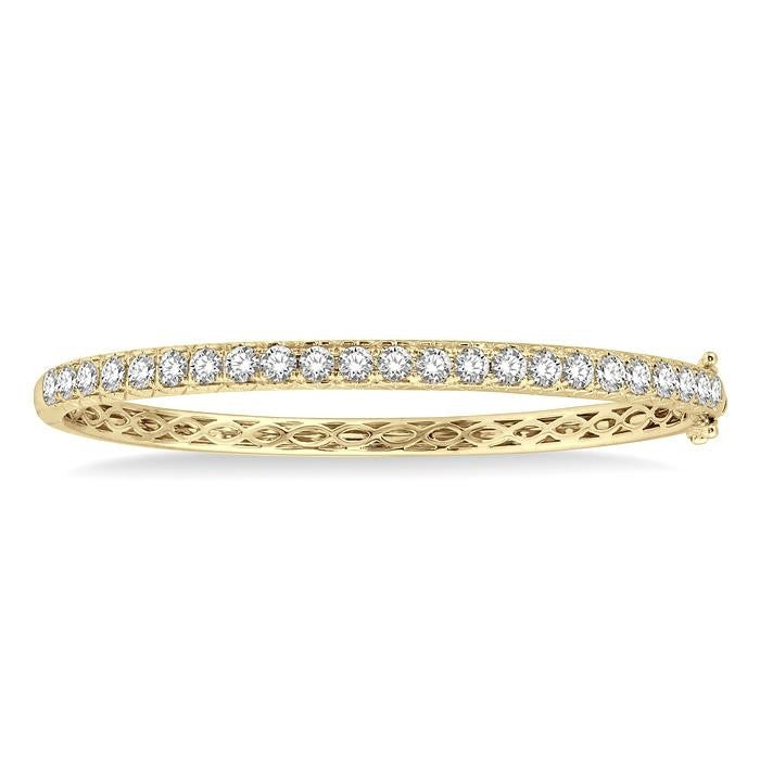 3 Ctw Round Cut Diamond Bangle in 14K Yellow Gold