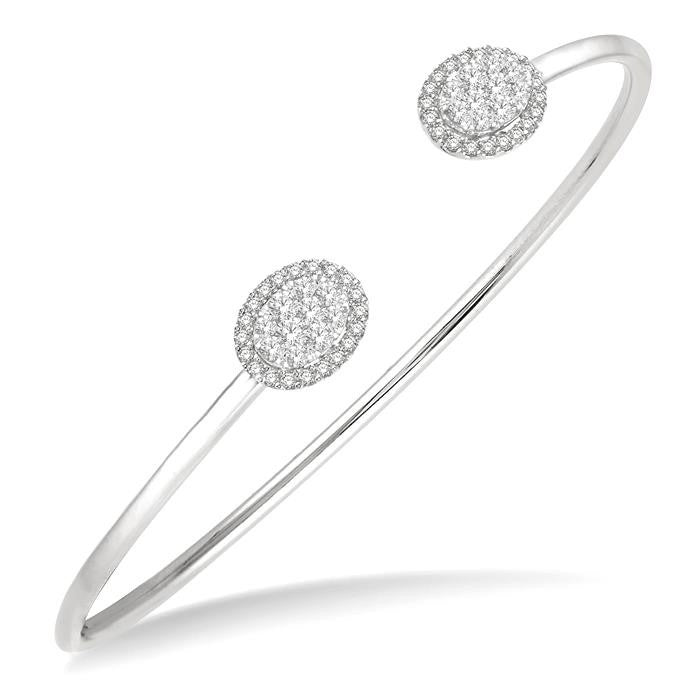 5/8 Ctw Oval Shape Shine Bright Open Cuff Diamond Bangle in 14K White Gold