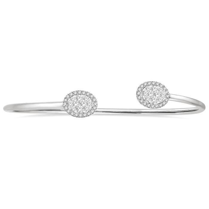 5/8 Ctw Oval Shape Shine Bright Open Cuff Diamond Bangle in 14K White Gold