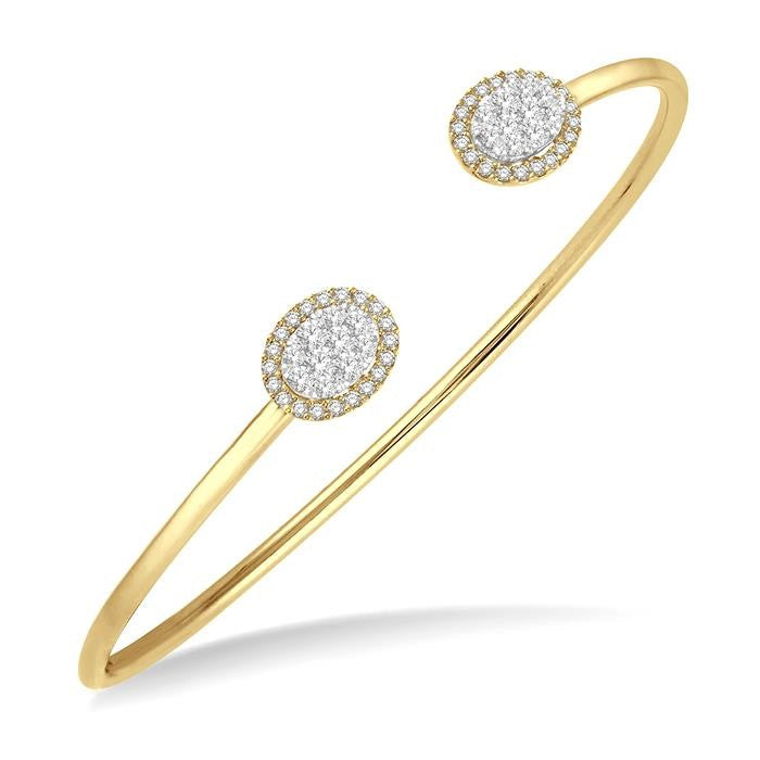 5/8 Ctw Oval Shape Shine Bright Open Cuff Diamond Bangle in 14K Yellow and White Gold
