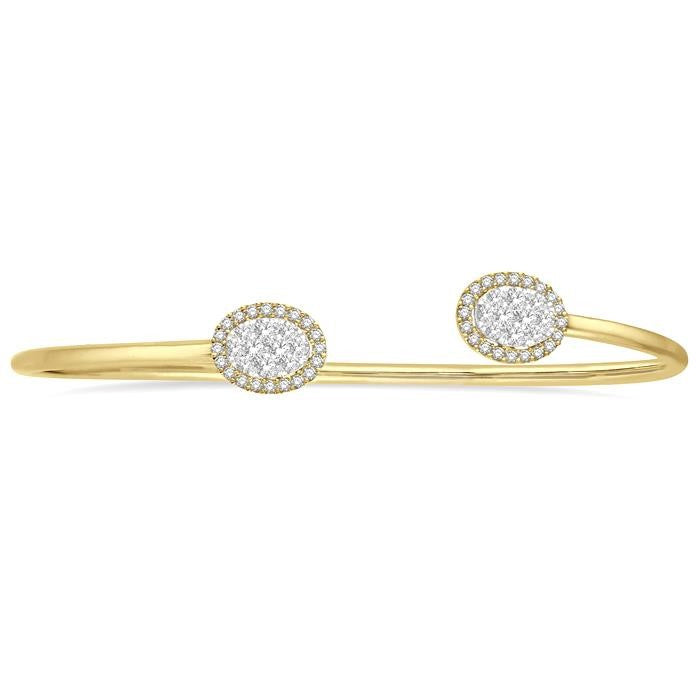 5/8 Ctw Oval Shape Shine Bright Open Cuff Diamond Bangle in 14K Yellow and White Gold