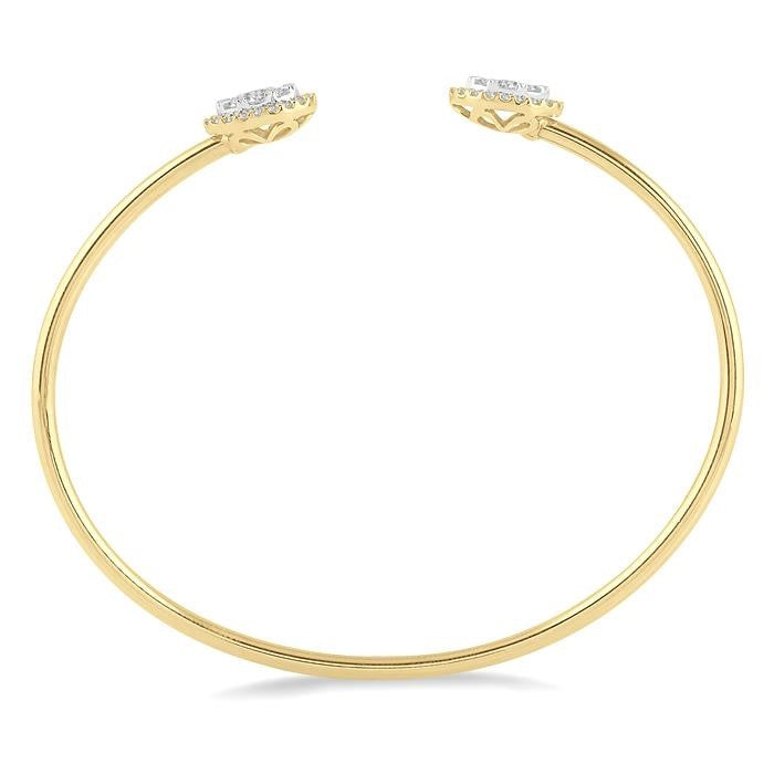 5/8 Ctw Oval Shape Shine Bright Open Cuff Diamond Bangle in 14K Yellow and White Gold