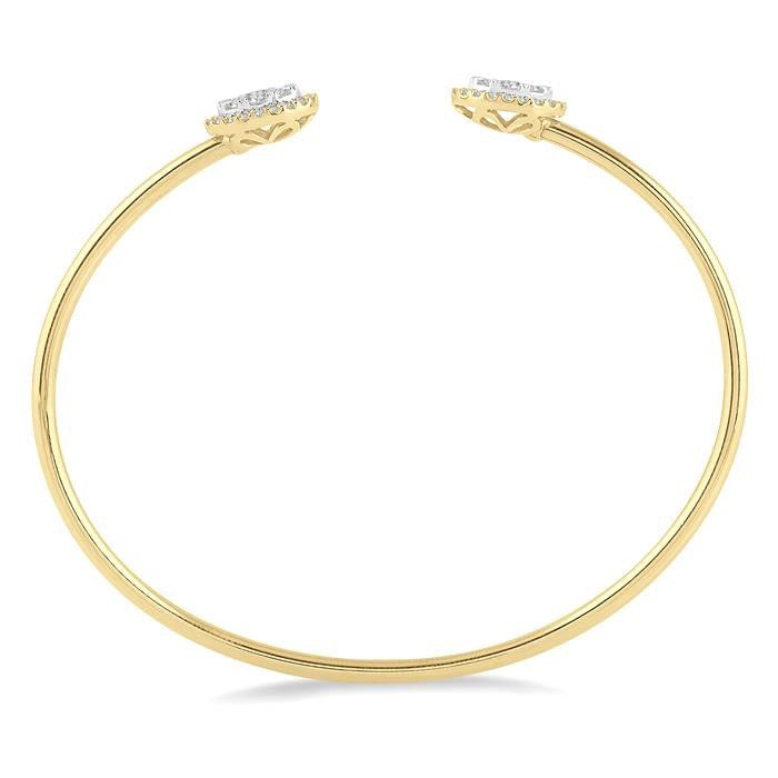 Stackable Oval Shape Halo Shine Bright Essential Diamond Open Cuff Bangle