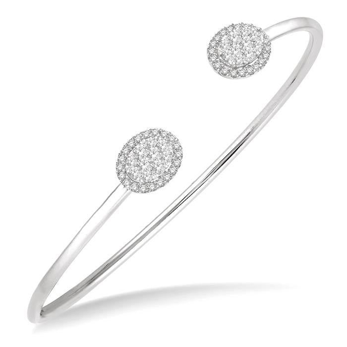 5/8 Ctw Oval Shape Shine Bright Open Cuff Diamond Bangle in 14K White Gold