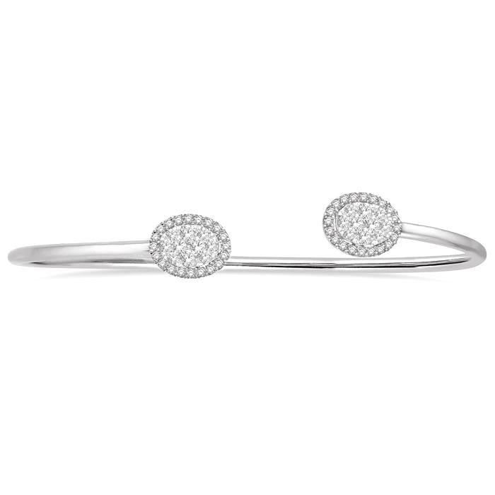 5/8 Ctw Oval Shape Shine Bright Open Cuff Diamond Bangle in 14K White Gold