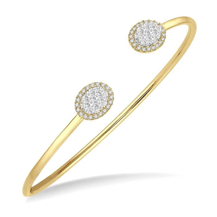 Stackable Oval Shape Halo Shine Bright Essential Diamond Open Cuff Bangle