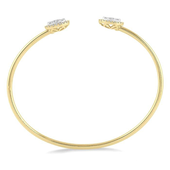 Stackable Oval Shape Halo Shine Bright Essential Diamond Open Cuff Bangle