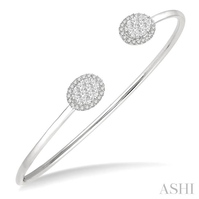 5/8 Ctw Oval Shape Shine Bright Open Cuff Diamond Bangle in 14K White Gold