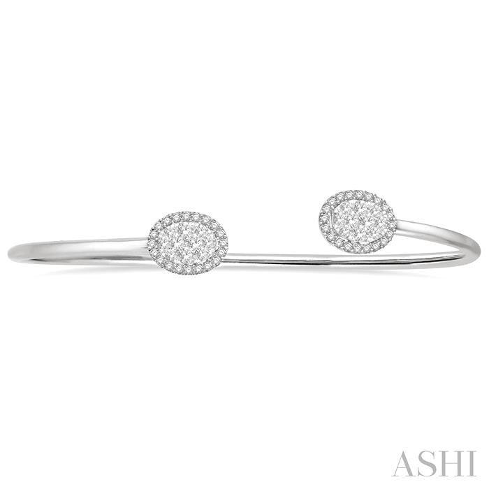5/8 Ctw Oval Shape Shine Bright Open Cuff Diamond Bangle in 14K White Gold