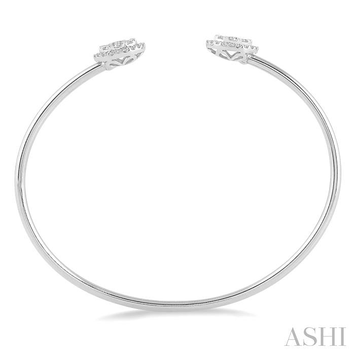 5/8 Ctw Oval Shape Shine Bright Open Cuff Diamond Bangle in 14K White Gold