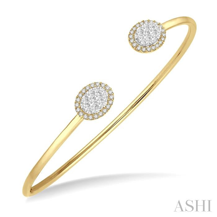 5/8 Ctw Oval Shape Shine Bright Open Cuff Diamond Bangle in 14K Yellow and White Gold