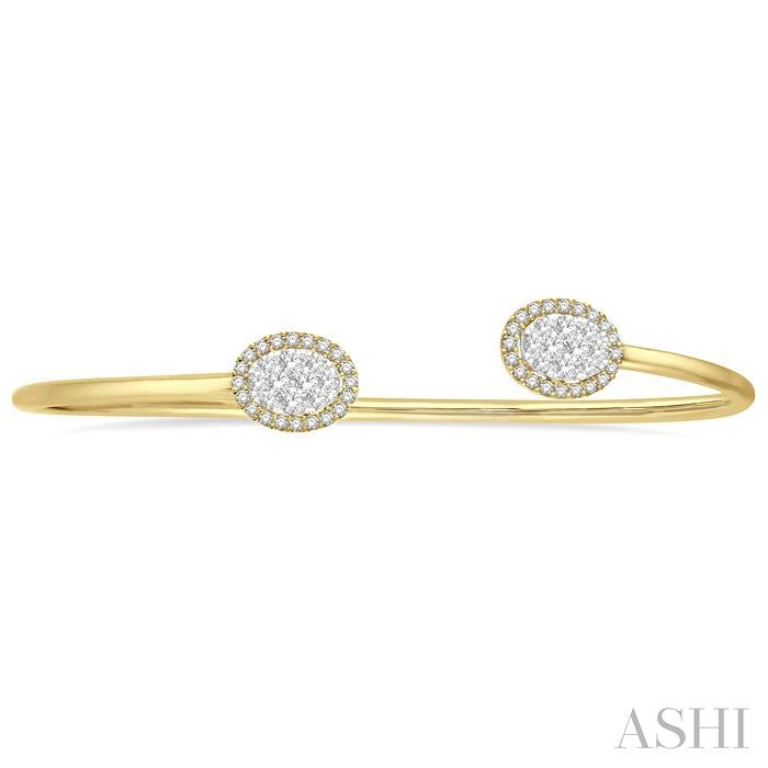 5/8 Ctw Oval Shape Shine Bright Open Cuff Diamond Bangle in 14K Yellow and White Gold