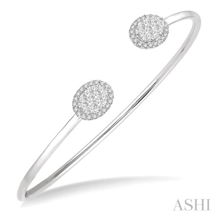 5/8 Ctw Oval Shape Shine Bright Open Cuff Diamond Bangle in 14K White Gold