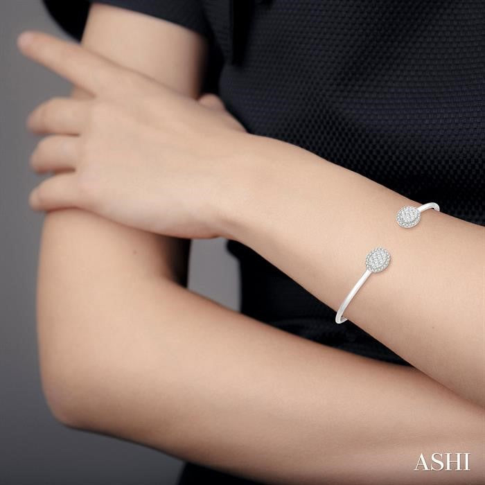 5/8 Ctw Oval Shape Shine Bright Open Cuff Diamond Bangle in 14K White Gold