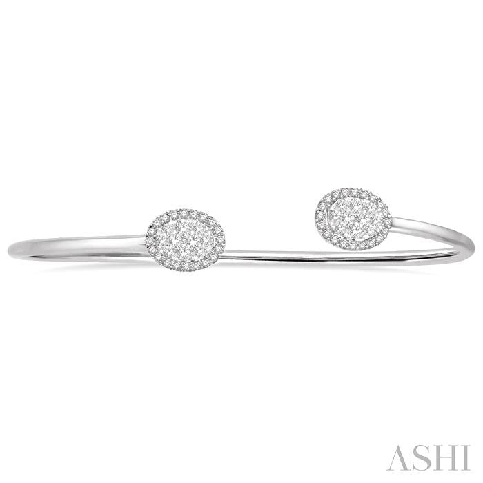 5/8 Ctw Oval Shape Shine Bright Open Cuff Diamond Bangle in 14K White Gold