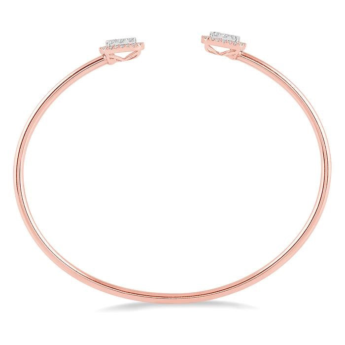 3/4 Ctw Cushion Shape Shine Bright Open Cuff Diamond Bangle in 14K Rose and White Gold